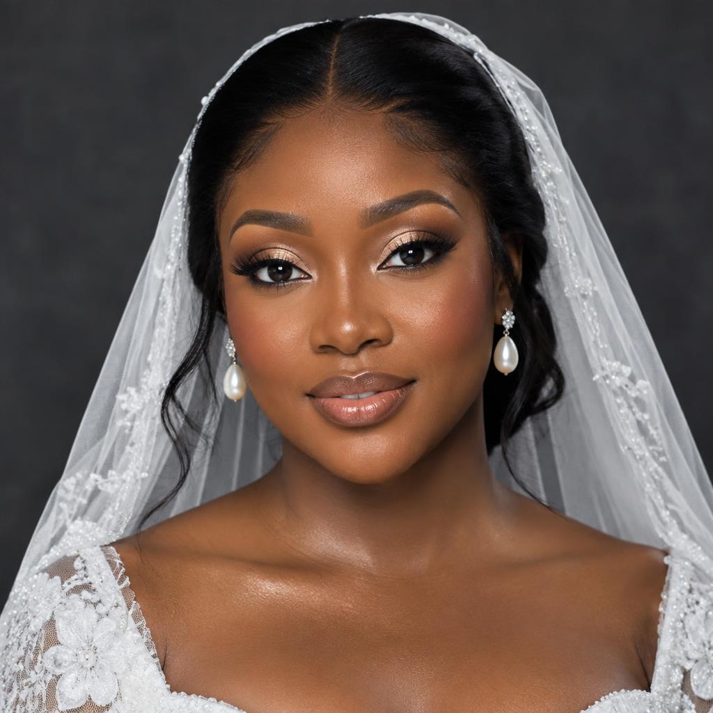 Soft glam bridal makeup with a delicate veil