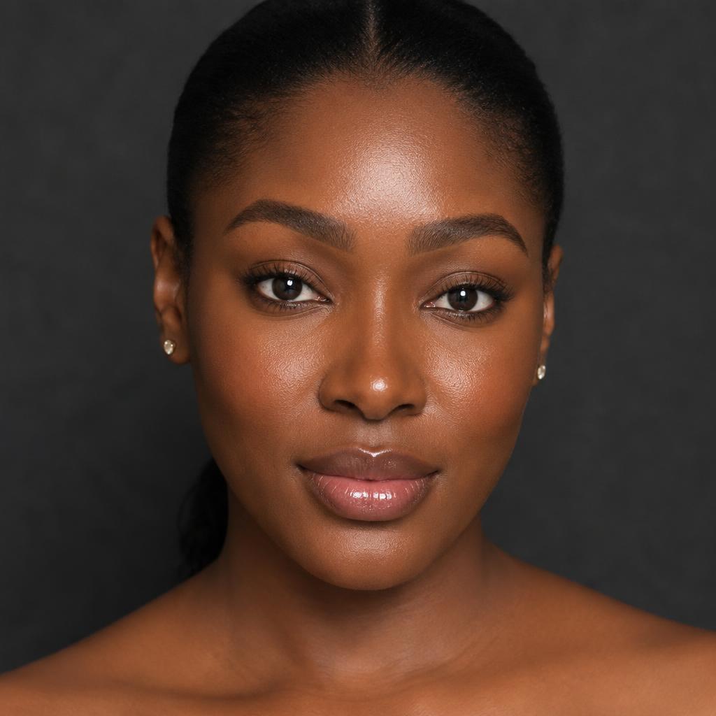 Precisely shaped natural brows and soft makeup